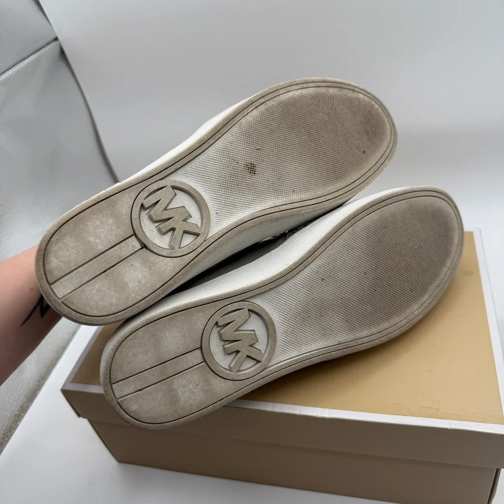 Michael Kors Slip On Sneakers Women 11 Taupe Gray Perforated Patent Leather Flat